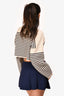 Celine Cream/Navy Striped Logo Cropped Sweater Size S