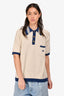 Gucci Beige/Blue Ribbed Knit Polo Top Size XL (As Is)