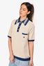 Gucci Beige/Blue Ribbed Knit Polo Top Size XL (As Is)