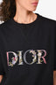 Dior Black Floral Logo Embroidered T-Shirt Size L