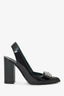 Mulberry Black Leather Studded Bow Pointed Sling Back Heels Size 37