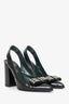 Mulberry Black Leather Studded Bow Pointed Sling Back Heels Size 37