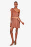 Retrofete Brown Sequin One Shoulder Belted Dress Size L