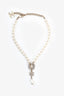 Pre-Loved Chanel™ 2023 Pearl Choker Necklace with Crystal Flower/CC Pearl Drop