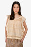 Isabel Marant Etoile Cream Ruffled Sheer Round Neck Perforated Top Size 40