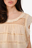 Isabel Marant Etoile Cream Ruffled Sheer Round Neck Perforated Top Size 40
