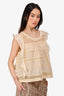 Isabel Marant Etoile Cream Ruffled Sheer Round Neck Perforated Top Size 40