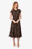 Ulla Johnson Brown Patterned Ruffled Hem Midi Dress Size 6