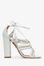 Aquazzura White Leather Tulum Fringed Sandals Size 40