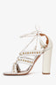 Aquazzura White Leather Tulum Fringed Sandals Size 40