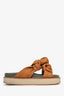 Ganni Green Leather Brown Satin Knot Platform Sandals Size 39