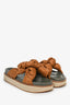 Ganni Green Leather Brown Satin Knot Platform Sandals Size 39