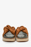 Ganni Green Leather Brown Satin Knot Platform Sandals Size 39