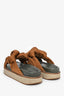 Ganni Green Leather Brown Satin Knot Platform Sandals Size 39