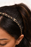 Pre-Loved Chanel™ 2021 Black Leather Chain Detailed CC Thin Headband