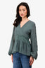 3.1 Phillip Lim Green Lace V Neck Long-Sleeve Top Size 2