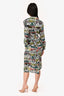 Burberry London Green Multicolour Painting Silk Midi Dress Size 4