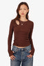 Helmut Lang Brown Ribbed Cut-Out Long Sleeve Top Size S