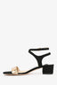 Jimmy Choo Black Suede/Gold Leather 'Marine 35' Heeled Sandals Size 37.5