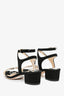 Jimmy Choo Black Suede/Gold Leather 'Marine 35' Heeled Sandals Size 37.5