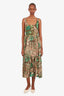 La Double J Green/Pink Silk Floral Printed Tiered Maxi Dress Size L