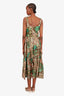 La Double J Green/Pink Silk Floral Printed Tiered Maxi Dress Size L