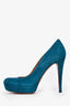 Gucci Teal Suede Leather Platform Heels Size 37