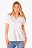 Brunello Cucinelli White Cotton V-Neck Boxy T-Shirt with Monili Bead Trim Size XS