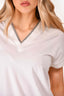 Brunello Cucinelli White Cotton V-Neck Boxy T-Shirt with Monili Bead Trim Size XS