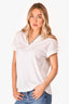 Brunello Cucinelli White Cotton V-Neck Boxy T-Shirt with Monili Bead Trim Size XS