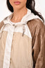 Lorena Antoniazzi White/Brown Nylon Zip-Up Jacket with Beaded Pull Size 42