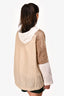 Lorena Antoniazzi White/Brown Nylon Zip-Up Jacket with Beaded Pull Size 42