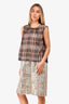 Dries Van Noten Gold Sleeveless Dress with Black/Red Plaid Overlay Size 40