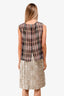 Dries Van Noten Gold Sleeveless Dress with Black/Red Plaid Overlay Size 40