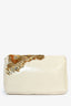 Dries Van Noten Cream Patent Leather Gold Sequin Embellished Flap Clutch With Chain