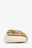 Dries Van Noten Cream Patent Leather Gold Sequin Embellished Flap Clutch With Chain