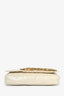 Dries Van Noten Cream Patent Leather Gold Sequin Embellished Flap Clutch With Chain