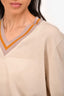 Dries Van Noten Merino Wool Cream Striped V-Neck Sweater Size L