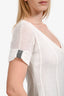 Brunello Cucinelli White Sequin Linen/Silk Knit Short Sleeve Midi Dress with Slip Size S