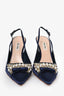 Miu Miu Blue Satin Crystal Embellished Slingback Heels Size 40