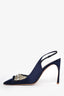 Miu Miu Blue Satin Crystal Embellished Slingback Heels Size 40