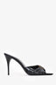 Saint Laurent Black Glossed Leather 'Babylone' Embellished Gathered Mules Size 37