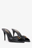 Saint Laurent Black Glossed Leather 'Babylone' Embellished Gathered Mules Size 37