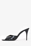 Saint Laurent Black Glossed Leather 'Babylone' Embellished Gathered Mules Size 37