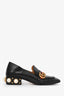 Gucci Black Square Toe GG Web Faux Pearl Heeled Loafers Size 36