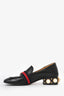 Gucci Black Square Toe GG Web Faux Pearl Heeled Loafers Size 36
