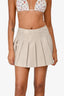 Lamarque Beige Lamb Leather 'Juliana' Pleated Mini Skirt Size XXS