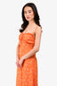 Faithfull The Brand Orange Floral Ruched Midi Dress Size 2