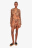 Rococo Sands Brown Animal Print Ruffle Detail Dress Size Small