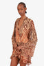 Rococo Sands Brown Animal Print Ruffle Detail Dress Size Small
